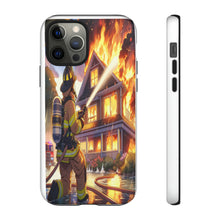 Load image into Gallery viewer, Animated Firefighter battling a House Fire , Tough Cases, Phone cases