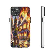 Load image into Gallery viewer, Animated Firefighter battling a House Fire , Tough Cases, Phone cases