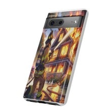 Load image into Gallery viewer, Animated Firefighter battling a House Fire , Tough Cases, Phone cases
