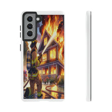 Load image into Gallery viewer, Animated Firefighter battling a House Fire , Tough Cases, Phone cases