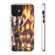 Load image into Gallery viewer, Animated Firefighter battling a House Fire , Tough Cases, Phone cases