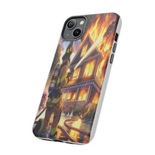 Load image into Gallery viewer, Animated Firefighter battling a House Fire , Tough Cases, Phone cases