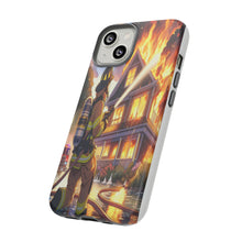Load image into Gallery viewer, Animated Firefighter battling a House Fire , Tough Cases, Phone cases