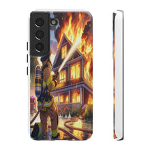 Load image into Gallery viewer, Animated Firefighter battling a House Fire , Tough Cases, Phone cases