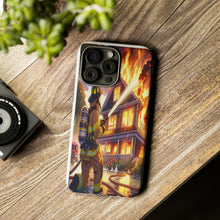 Load image into Gallery viewer, Animated Firefighter battling a House Fire , Tough Cases, Phone cases