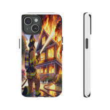 Load image into Gallery viewer, Animated Firefighter battling a House Fire , Tough Cases, Phone cases