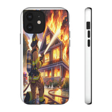Load image into Gallery viewer, Animated Firefighter battling a House Fire , Tough Cases, Phone cases