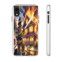 Load image into Gallery viewer, Animated Firefighter battling a House Fire , Tough Cases, Phone cases