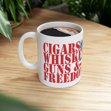 Load image into Gallery viewer, Cigars, Whiskey, Guns & FREEDOM is the pride of this Coffee Cup. Ceramic Mug