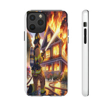 Load image into Gallery viewer, Animated Firefighter battling a House Fire , Tough Cases, Phone cases