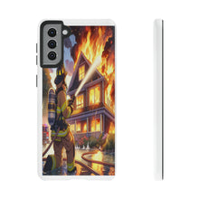 Load image into Gallery viewer, Animated Firefighter battling a House Fire , Tough Cases, Phone cases