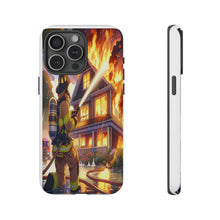 Load image into Gallery viewer, Animated Firefighter battling a House Fire , Tough Cases, Phone cases