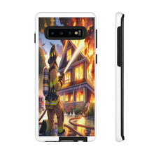 Load image into Gallery viewer, Animated Firefighter battling a House Fire , Tough Cases, Phone cases