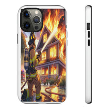 Load image into Gallery viewer, Animated Firefighter battling a House Fire , Tough Cases, Phone cases