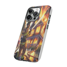 Load image into Gallery viewer, Animated Firefighter battling a House Fire , Tough Cases, Phone cases