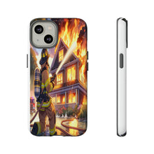 Load image into Gallery viewer, Animated Firefighter battling a House Fire , Tough Cases, Phone cases
