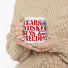 Load image into Gallery viewer, Cigars, Whiskey, Guns & FREEDOM is the pride of this Coffee Cup. Ceramic Mug