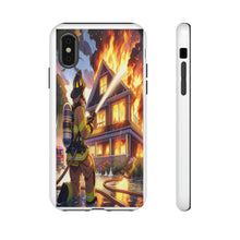 Load image into Gallery viewer, Animated Firefighter battling a House Fire , Tough Cases, Phone cases