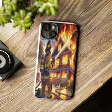 Load image into Gallery viewer, Animated Firefighter battling a House Fire , Tough Cases, Phone cases