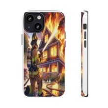 Load image into Gallery viewer, Animated Firefighter battling a House Fire , Tough Cases, Phone cases