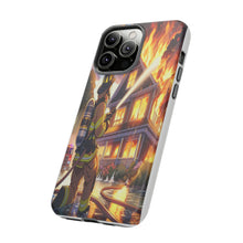 Load image into Gallery viewer, Animated Firefighter battling a House Fire , Tough Cases, Phone cases