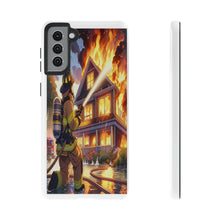 Load image into Gallery viewer, Animated Firefighter battling a House Fire , Tough Cases, Phone cases