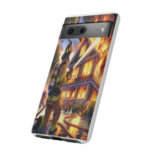 Load image into Gallery viewer, Animated Firefighter battling a House Fire , Tough Cases, Phone cases