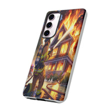 Load image into Gallery viewer, Animated Firefighter battling a House Fire , Tough Cases, Phone cases