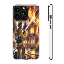 Load image into Gallery viewer, Animated Firefighter battling a House Fire , Tough Cases, Phone cases