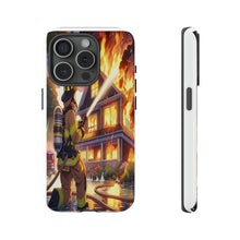 Load image into Gallery viewer, Animated Firefighter battling a House Fire , Tough Cases, Phone cases