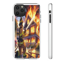 Load image into Gallery viewer, Animated Firefighter battling a House Fire , Tough Cases, Phone cases