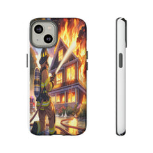 Load image into Gallery viewer, Animated Firefighter battling a House Fire , Tough Cases, Phone cases