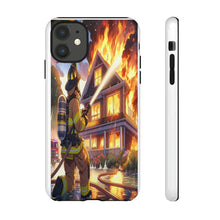Load image into Gallery viewer, Animated Firefighter battling a House Fire , Tough Cases, Phone cases