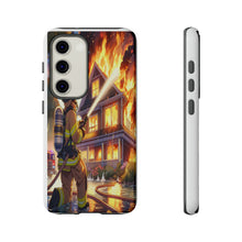 Load image into Gallery viewer, Animated Firefighter battling a House Fire , Tough Cases, Phone cases