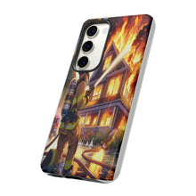 Load image into Gallery viewer, Animated Firefighter battling a House Fire , Tough Cases, Phone cases