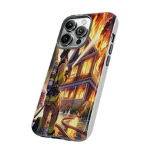 Load image into Gallery viewer, Animated Firefighter battling a House Fire , Tough Cases, Phone cases