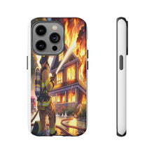 Load image into Gallery viewer, Animated Firefighter battling a House Fire , Tough Cases, Phone cases