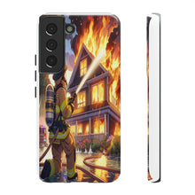 Load image into Gallery viewer, Animated Firefighter battling a House Fire , Tough Cases, Phone cases