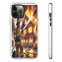 Load image into Gallery viewer, Animated Firefighter battling a House Fire , Tough Cases, Phone cases