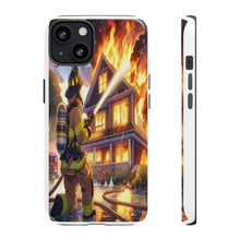 Load image into Gallery viewer, Animated Firefighter battling a House Fire , Tough Cases, Phone cases