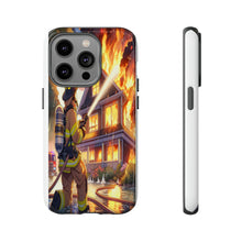 Load image into Gallery viewer, Animated Firefighter battling a House Fire , Tough Cases, Phone cases