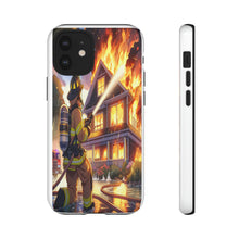 Load image into Gallery viewer, Animated Firefighter battling a House Fire , Tough Cases, Phone cases