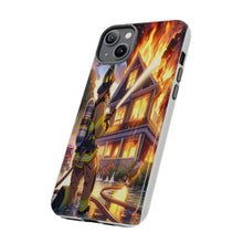 Load image into Gallery viewer, Animated Firefighter battling a House Fire , Tough Cases, Phone cases