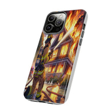 Load image into Gallery viewer, Animated Firefighter battling a House Fire , Tough Cases, Phone cases