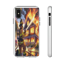 Load image into Gallery viewer, Animated Firefighter battling a House Fire , Tough Cases, Phone cases