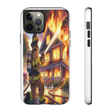 Load image into Gallery viewer, Animated Firefighter battling a House Fire , Tough Cases, Phone cases