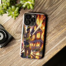 Load image into Gallery viewer, Animated Firefighter battling a House Fire , Tough Cases, Phone cases