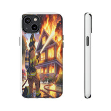 Load image into Gallery viewer, Animated Firefighter battling a House Fire , Tough Cases, Phone cases