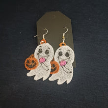Load image into Gallery viewer, Earrings, Ghost with Pumpkin, Embroider Lace