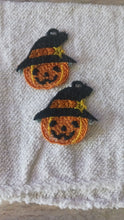 Load image into Gallery viewer, Halloween Pumpkin Witch Free Standing Lace Earrings, Embroidery
